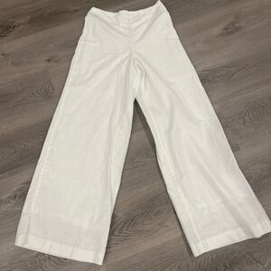 White linen wide leg pants